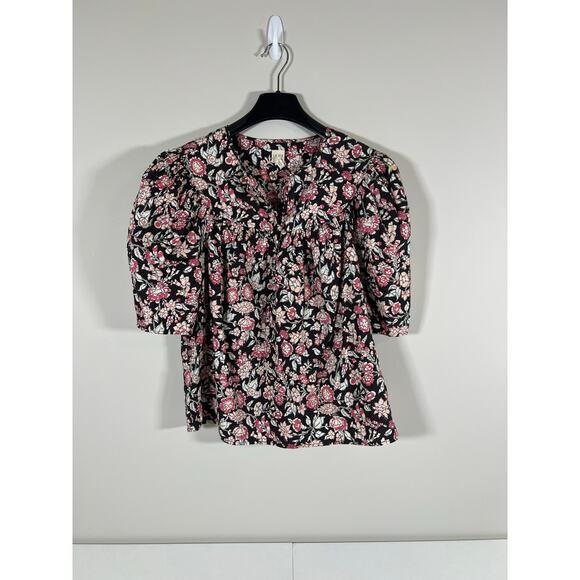 Rebecca Taylor La Vie Babydoll Floral Short Sleeve Blouse Womens Size L Boho - Picture 3 of 6